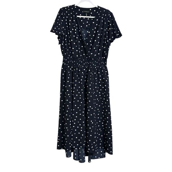Lane Bryant Fit & Flare Polka Dot Dress Women's 18/20 Navy/White Flutter Sleeve - Picture 2 of 5